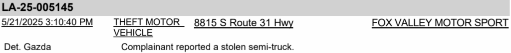 LITH Police 5-21-25 Semi srtolen