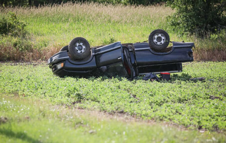 Pickup upside down Hebron Rd