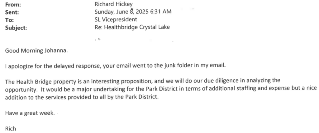 HealthBridge CLPD 6-8-25 Hickey email to Donahue I thibk