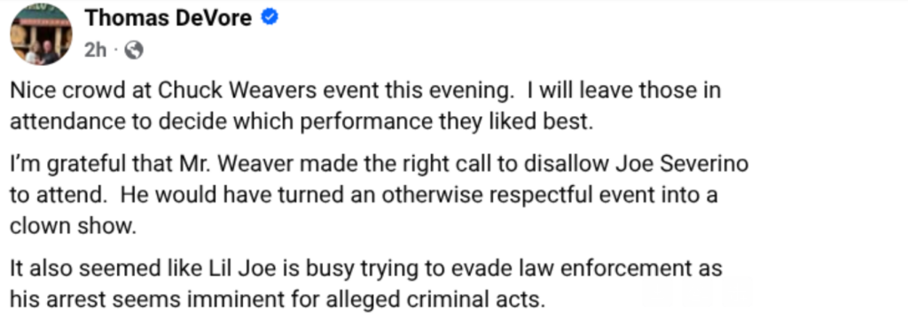 Secret forum comment DeVore