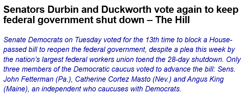 Duckworth + Durbin vote n0 13th time