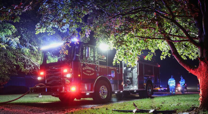 Fire crash 2 truck night
