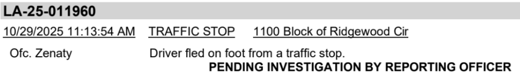 LITH Police 10-29-25 driver runs after traffic stop