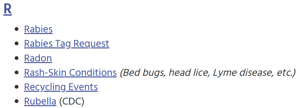 Health Dept R options