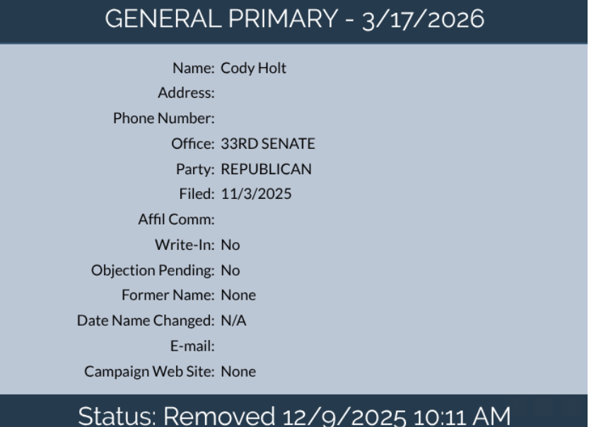 33rd Holt off ballot 12-9-25
