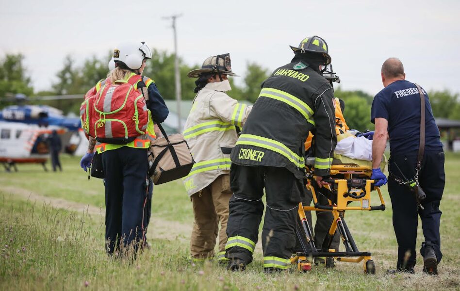 Route 173 and Beck Road, Harvard man on stretcher 2